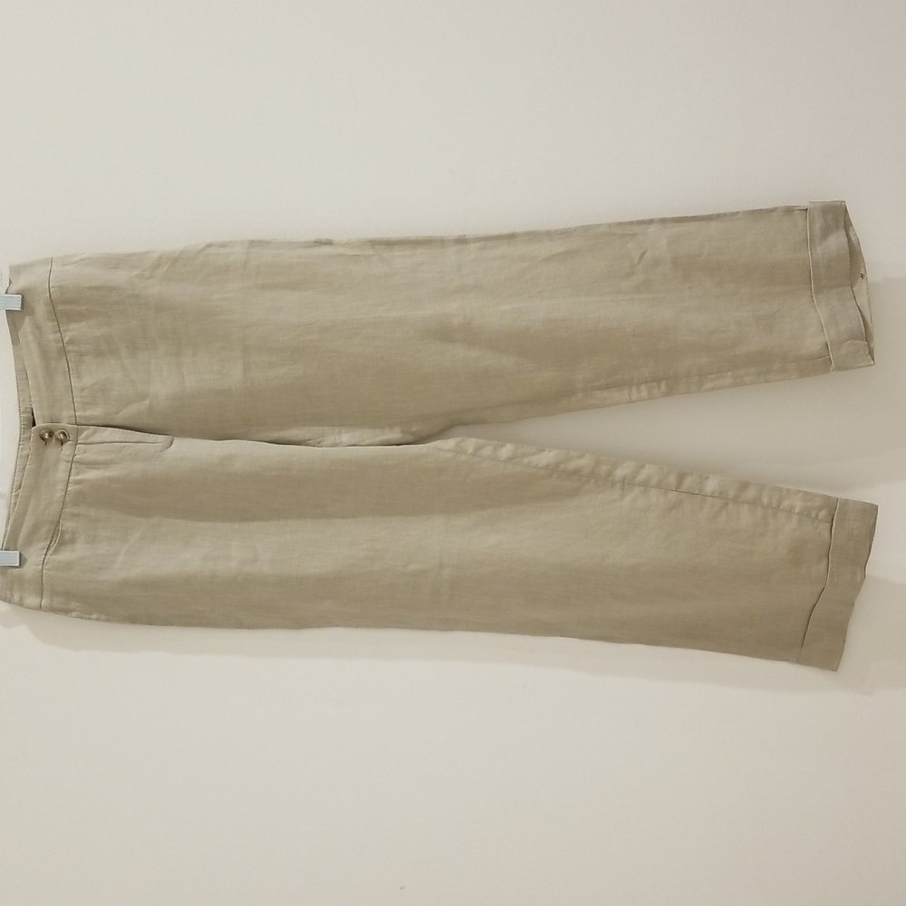 MaxMara Lightweight Linen Straight Leg Pants, Light Natural Tan